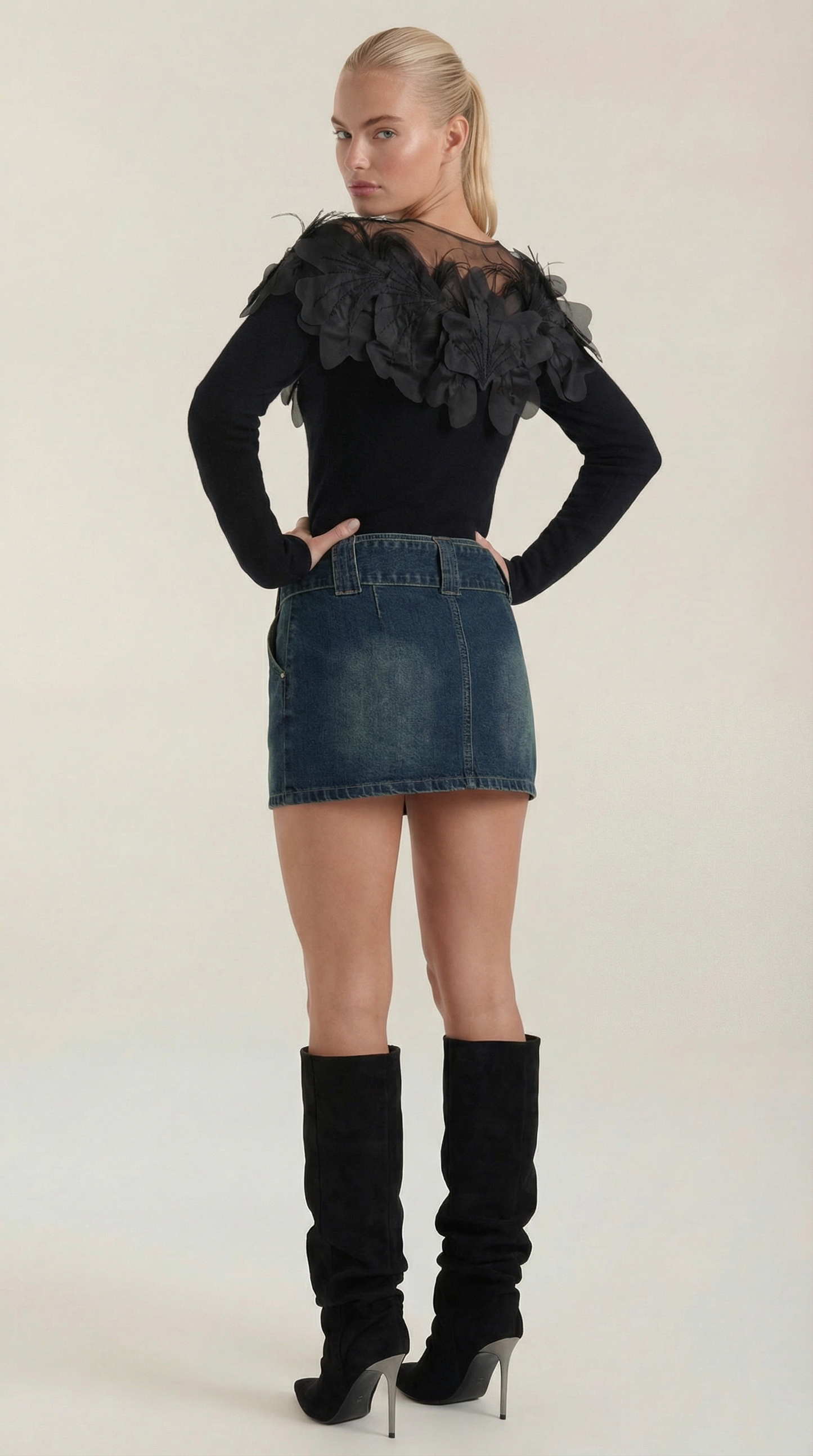 Marguerite Feather-Trim Knit Sweater