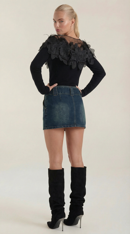 Marguerite Feather-Trim Knit Sweater