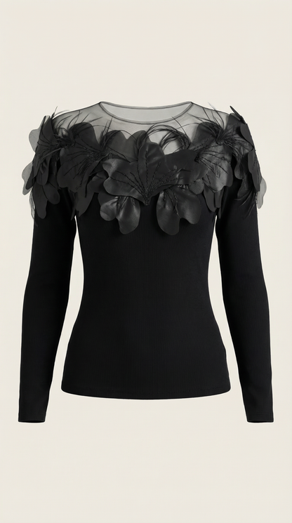 Marguerite Feather-Trim Knit Sweater