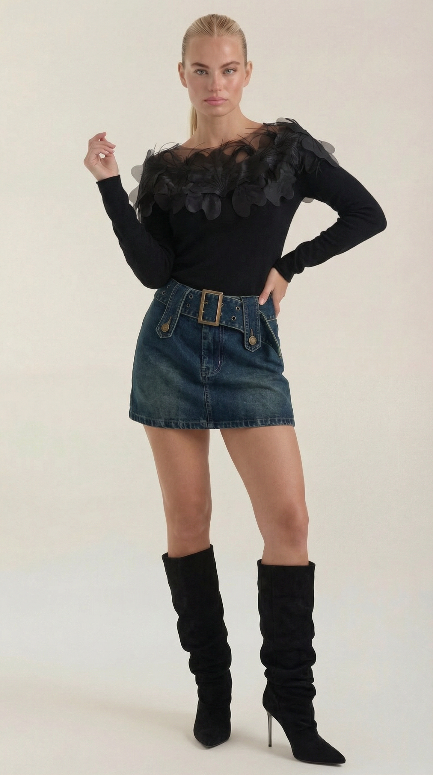 Marguerite Feather-Trim Knit Sweater