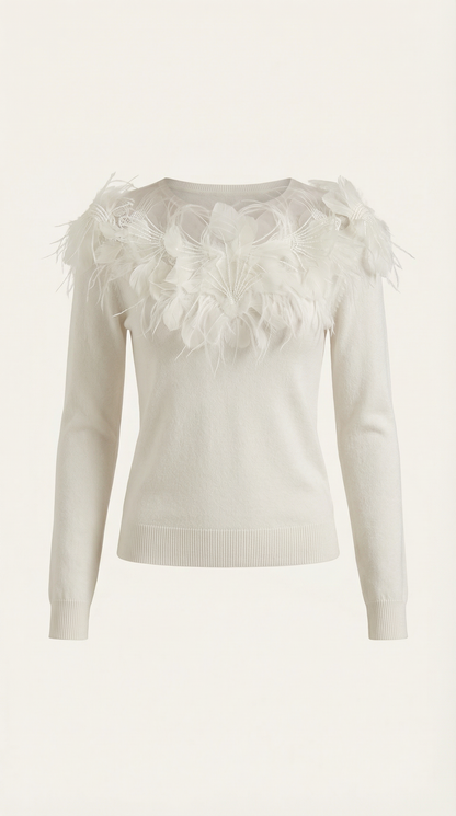 Marguerite Feather-Trim Knit Sweater