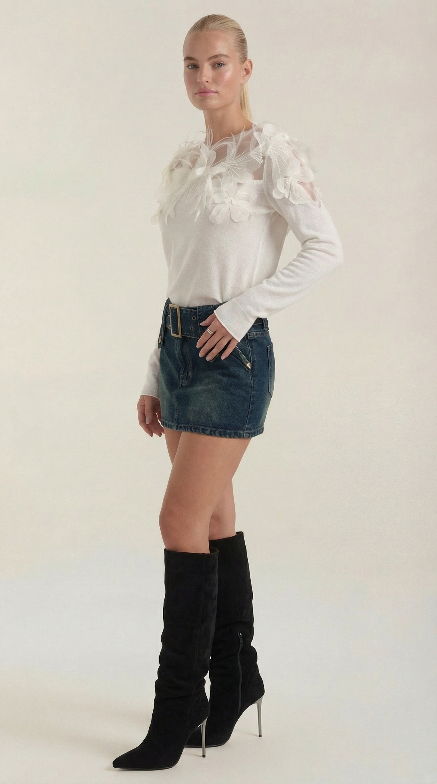 Marguerite Feather-Trim Knit Sweater