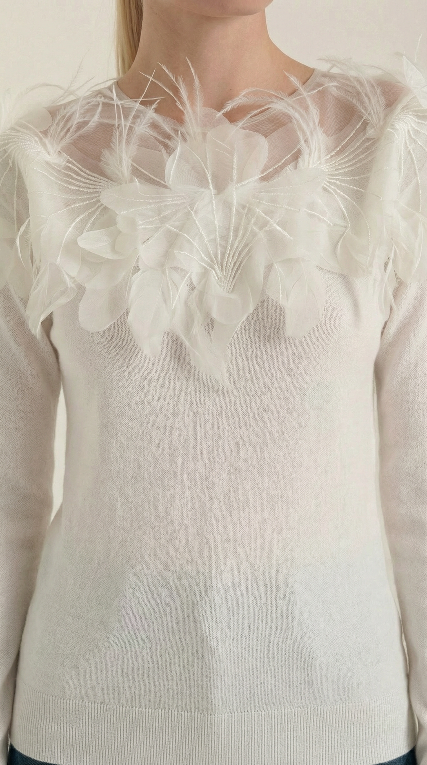 Marguerite Feather-Trim Knit Sweater