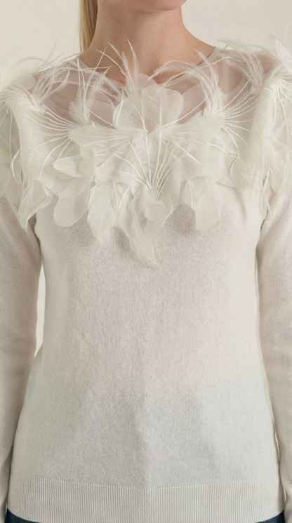 Marguerite Feather-Trim Knit Sweater